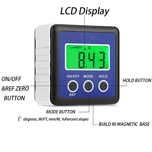 2 Magnetic+Digital+Finder+Waterproof+Inclinometer+Blue