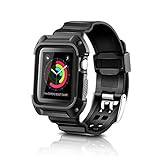 iMiWell Case for Apple Watch 42mm Series 2 Series 1, Rugged Armor Protective Resilient Shock Case with Strap Bands for Apple iWatch Edition 2015 2016 (42mm Black)