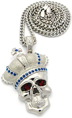 Letter Love Fashion Crystal Skull Red Eye Pendant W/6Mm 36" Cuban Link Chain Hip Hop Necklace