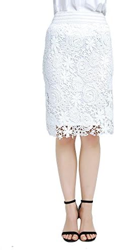 Lace Skirt, Yagoor Women's Casual Lace Crochet Floral Knee Length Lace Pencil Skirt creme l