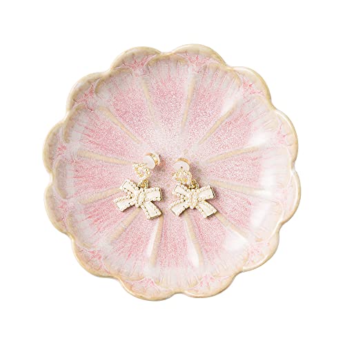 BEUNAIZER Jewelry Dish Tray, Ring Dish, Ceramic Trinket Tray, Key Bowl, Decorative Plate, for Friends Sisters Daughter Mother (pink)