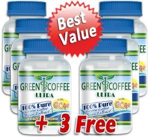 Green Coffee Ultra: 100% PURE Green Coffee Bean Extract with GCA (6 bottles)
