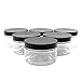 Six 4oz Clear Straight Sided PET Plastic Jars w Labels & Spatulas & Black Lids (6 Jars); Low Profile Refillable Empty BPA-free Containers Great for Cosmetics, Kitchen, Gifts & Travel (6-pack, clear)