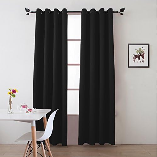 Black Blackout Curtains Thermal Insulated/ Room Darkening/Light Blocking for Bedroom/Living Room/Dining Room With Solid Grommet Window Treatment Draperies 2 Panels 52x96 Inch By FLOWEROOM