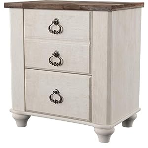 Image of Ashley Furniture Signature Design - Willowton Nightstand - Rustic Farmhouse Style - White Wash