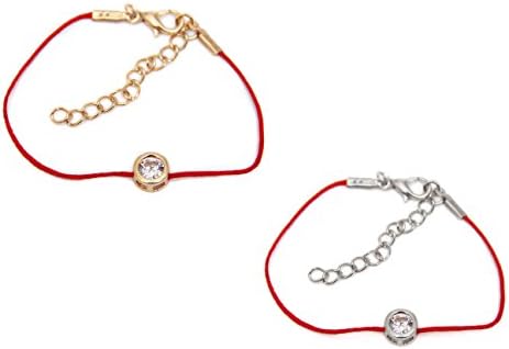 Pack of 2. Sterling Silver Charm Red String Cord Bracelet Wristband. (Gold Round/Silver Round)