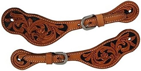 Bar H Equine Western Spur Straps Floral Tooled Natural Black 81681