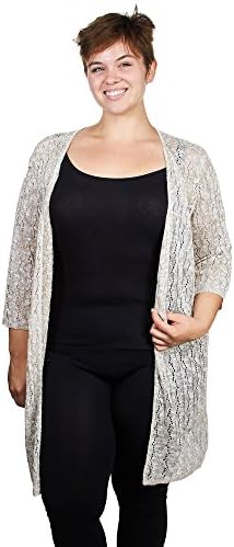 Knit Minded Plus Size Womens Ladies Marled Pointelle Open Front Long Cardigan Sweater Beige Tan Brown Size 2X