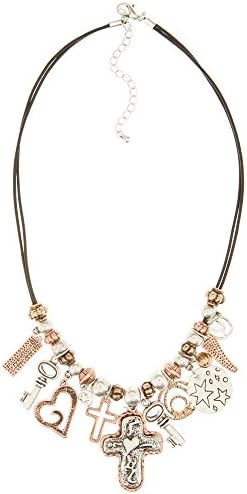 Believe In Tri Tone Cross Heart Key Necklace One Size Tri tone