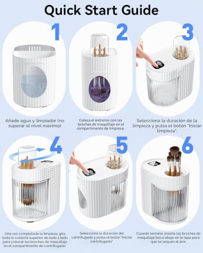 ALAFLY Limpiador y Secador Eléctrico 3 en 1 para Brochas de Maquillaje, Máquina Automática USB de Limpieza Profunda, Limpieza y Secado Rápido Portátil [Sin Quitar las Brochas]