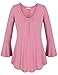 Nomorer Womens Pleated V Neck Long Bell Sleeves Solid Basic Blouse Top