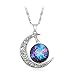 Luvalti Galaxy & Crescent Cosmic Purple Moon Pendant Necklace, Blue Glass, 17.5'' Chain, Great Gift for Women
