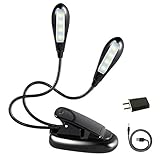 Book light， Clip On Book Reading Lamp - 4LED 4 Levels of Brightness-No Flicker，Rechargeable and，Flexible Dual Head，Daylight White，Travel Light，Clip，Light Reading at Night，Best Gift (black)