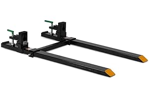 Titan Attachments Medium-Duty 60" Clamp-on Pallet Forks with Adjustable Stabilizer Bar, 46" x 4" Fork Length, Rated 4,000 LB, Easy to Install on Loader or Skid Steer Bucket