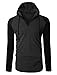 OLLIN1 Mens Long Sleeve Color Block Raglan Henley Shirt with Hoodie, OLNMT1021_CHARCOALBLACK, Large