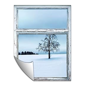 Wall Paper Small Wall Mural Snowscape Out of The Window Wall Art Removable Wall Decoration for Bedroom Living Room - 24x32 inches