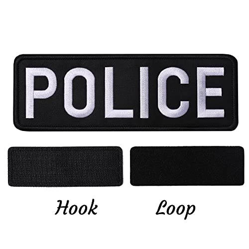 Police Embroidered Patches Hook and Loop, Durable Fabric Police Patch for Officer Guard Uniforms Vest, Jacket, Carrier, Hat, One Small and One Large Black