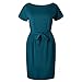 Longwu Women's Elegant Short Sleeve Wear to Work Casual Pencil Dress with Belt Dark Green-S
