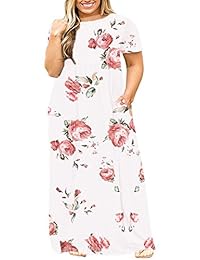 bigyonger para mujer Plus tamaño Floral Print manga corta suelto largo Maxi vestidos con bolsillos