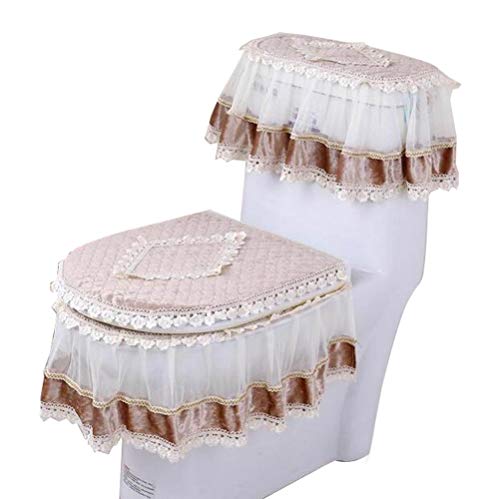 European Style Plush Bathroom Toilet Decor 3-piece Tank Cover, Toilet Seat Cover Set Zippered Toilet Seat Cover Set (yellow)