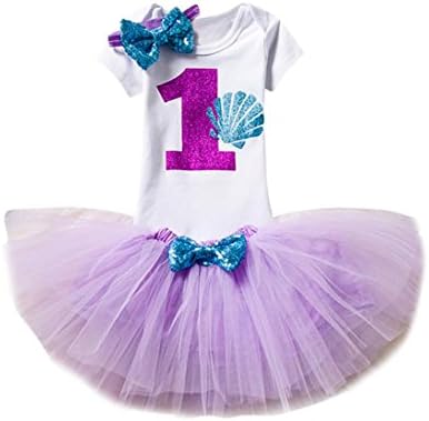 Baby Girls 1 Years Old Birthday Outfits, Cartoon Print Tutu Skirts+Bodysuit+Headband 3Pcs Set