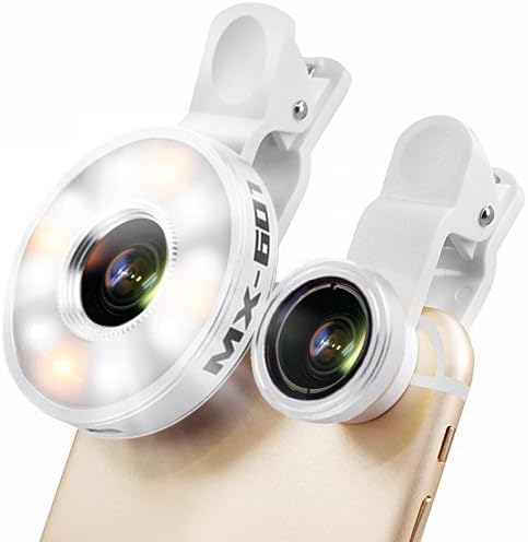 Fisheye Lens With Selfie Ring Light, Phone Camera Lens Kit With Ring Light [180 Fisheye+0.65x Wide Angle+10x Macro]For Cell Phone, iphone 7/6S/ Plus, Samsung S7/S6/edge, Silver