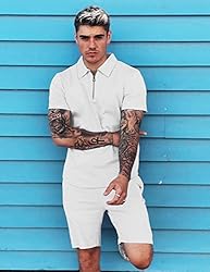 URRU Mens Short Sleeve Casual Polo Shirt and Shorts