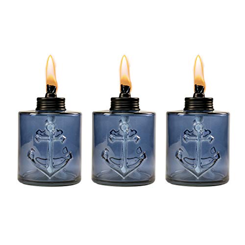 TIKI Brand  1118128 Set Sail Glass Table Torch 3-Pack 5.5-inch, Blue - Thumbnail 5