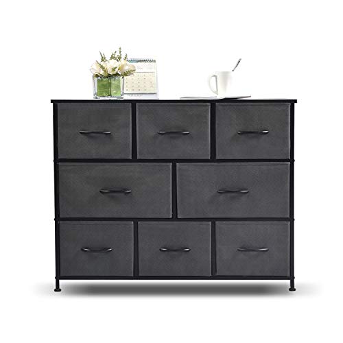 charaHOME Fabric Storage Organizer Clothes Drawer Dresser with 8 Drawers, Dresser Storage Tower for Bedroom, Hallway, Entryway, Closets, Heavy Duty Steel Construction, Wood Top