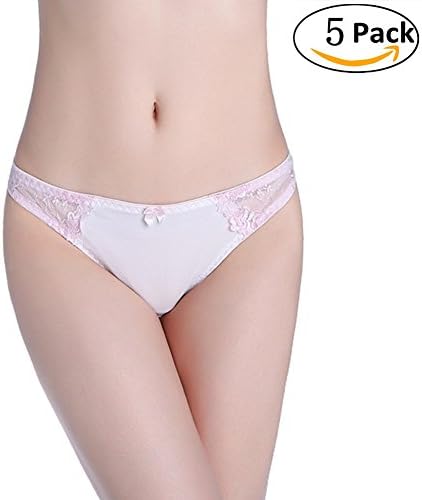 Common Women Sexxy Lace Pink Invisible Underwear Low Rise Breathable Thongs Panties 5 Pack(Pink L)