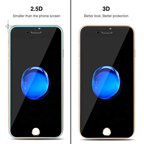iPhone 7 Screen Protector Tempered Glass Full Coverage White, 2 Pack 3D Edge Screen Protector Film for iPhone 7 8, by C conveyor