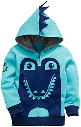 Zebra Zone Boys Super Cute Dinosaur Sport Zipper Hoodie 2-7 Years Blue Size 7T