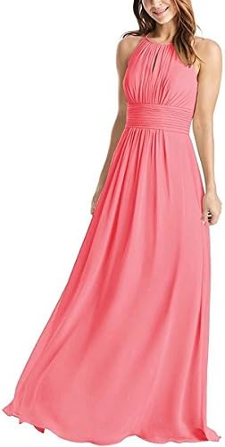Weddder Halter Bridesmaid Dresses Long A-Line Pleated Empire Waist Chiffon Prom Dresses