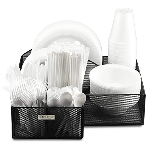ELTOW Plate & Cutlery Organizer: Large Decorative Kitchen Spoon, Fork, Knives & Cups Holder| Stylish & Sturdy Bowl, Napkin & Tableware Dispenser| Home & Business Office Utensil Organizer Caddy…