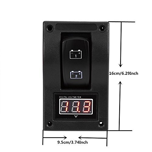 Yosoo 12V RV Marine Boat Voltage Voltmeter LED Dual Battery Test Panel Rocker Switch ON-Off-ON