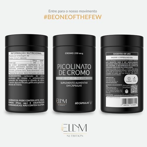 Picolinato De Cromo 250mcg Puro 60 Cápsulas ELLYM NUTRITION Auxilia No Metabolismo De Proteínas, Carboidratos E Gorduras