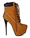 Breckelles AH55 Women Nubuck Almond Toe Platform Stiletto Heel Ankle Bootie - Camel
