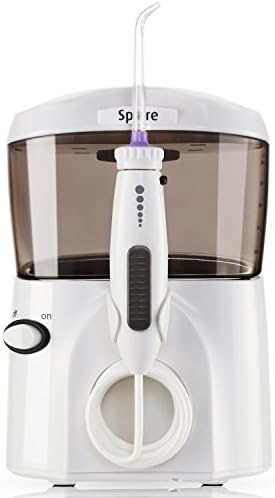 Spaire Water Flosser Dental Oral Irrigator with 8 Replaceable Nozzles 360 Degree Rotating Tip 600ml Water Reservoir Deep Tooth Cleaning for Braces, Implants, Bridges