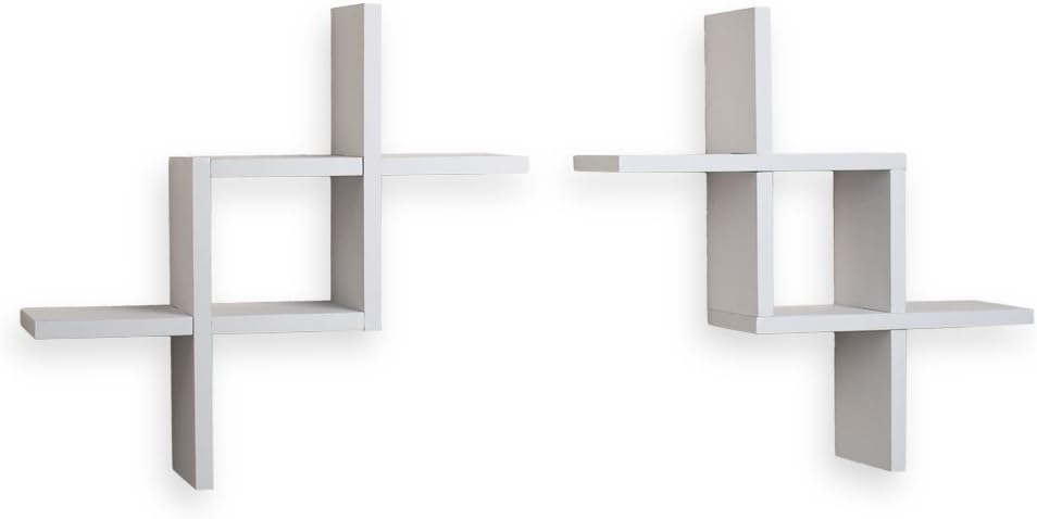 Danya B FF2513W Set of 2 Reversed Criss Cross White Shelves, 2: Home & Kitchen