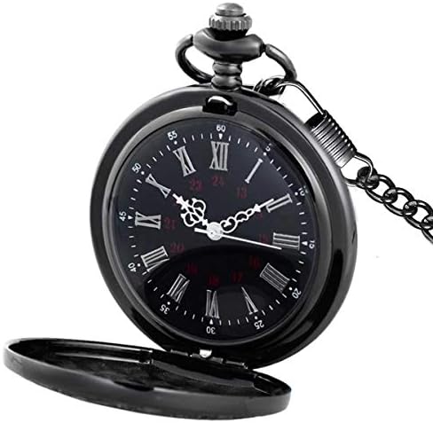 MJSCPHBJK Black Pocket Watch Roman Pattern Steampunk Retro Vintage Quartz Roman Numerals Pocket Watch