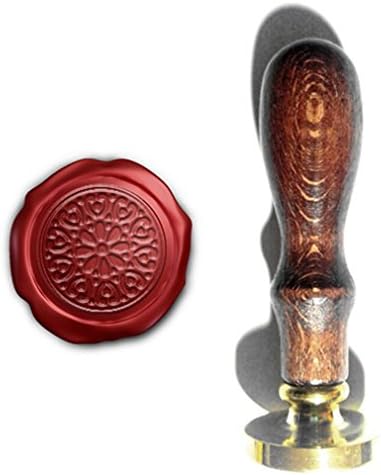RhyNSky Filigree Pattern Round Removable Wax Seal Stamp with Wooden Handle for Cards, Envelopes, Invitations, C48