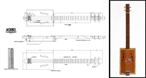 Plan of a 4-string Acoustic Cigar Box Guitar - Full Scale Print
