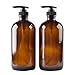 Glass Bottle Bottles with Plastic Pump. Eco-friendly 16oz 16 oz Refillable Bottle for Cooking Sauces,Essential Oils,Lotions,Organic Beauty Products (Amber - 2 pack)