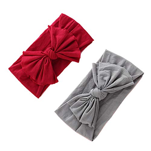 inSowni 6pcs Solid Nylon Bow Turban Headbands Elastic Hairbow Headwrap Hair Bands for Newborns Infants Baby Girls Toddlers Kids - Thumbnail 2