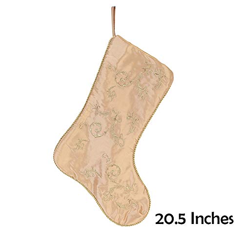 EDLDECCO 20.5 Inches Christmas Stocking Pack of 3 Golden with Embroidery X'Mas Holiday Party Decor Ornaments