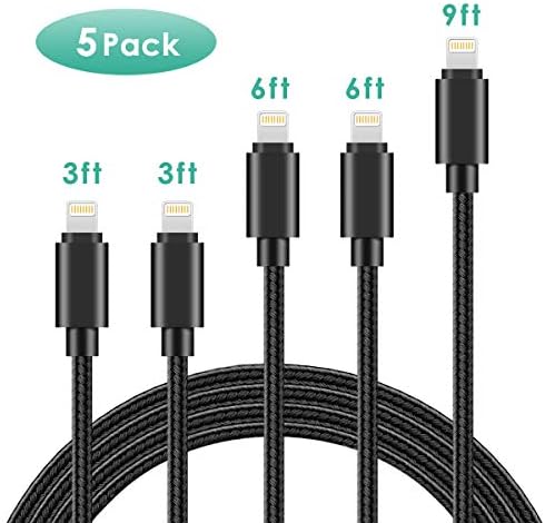 MFi Certified iPhone Charger Cable 5 Pack[3/3/6/6/10FT] Extra Long Nylon Braided USB Charging & Syncing CordCompatible iPhone Xs/Max/XR/X/8/8Plus/7/7Plus/6S/6S Plus/SE/iPad/Nan More