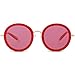 SOJOS Oversized Round Metal Frame Sunglasses Flat Lens UV400 Protection SJ1076 with Red Frame/Red Lens