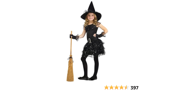 Amazon Com Disfraz Infantil De Bruja Con Brillantina M Negro Ropa Zapatos Y Joyeria