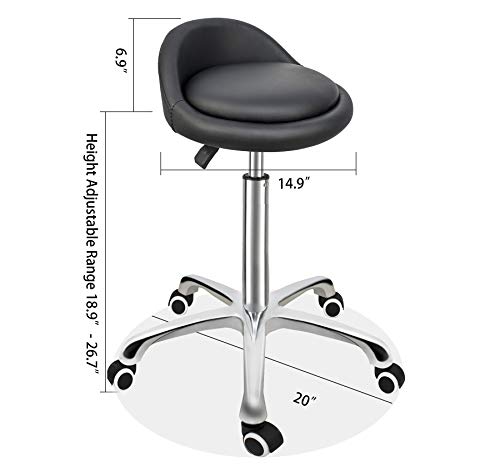 Grace & Grace Professional Gilder Series with Backrest Comfortable Seat Rolling Swivel Pneumatic Adjustable Heavy Duty Stool for Shop, Salon, Office and Home (Classic Steel Base, Black)