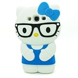 LliVEER 3d Cute Hello Kitty Cat Soft Silicone Rubber Gel Case Cover Skin for Samsung Galaxy S3 III I9300 (glasses/Blue)